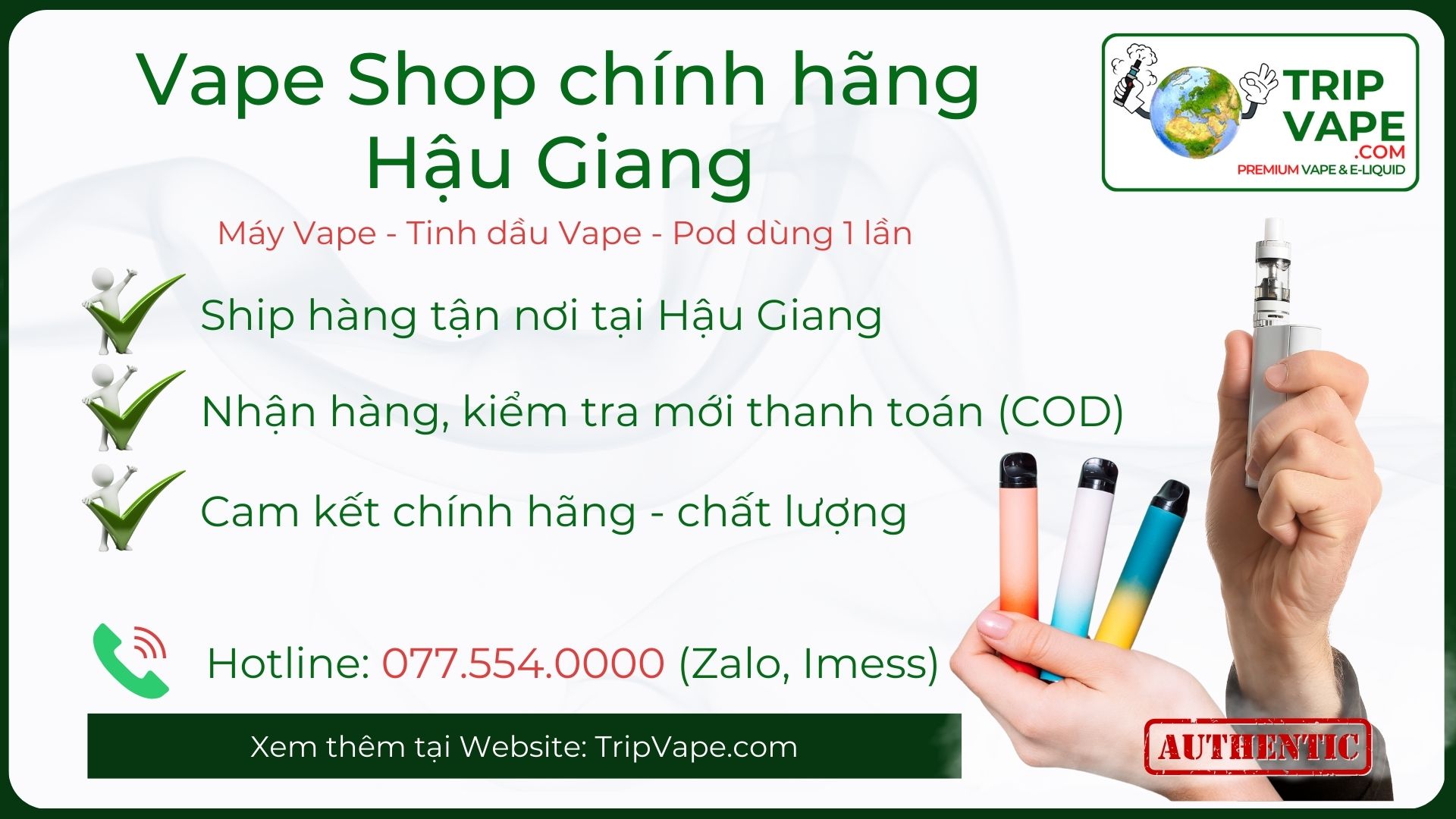 Vape chính hãng Hậu Giang, Vape thuốc lá điện tử Hậu Giang